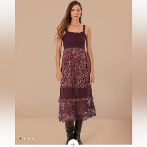 Farm Rio Purple Chelsea Garden Embroidered Lace Midi Dress - Size Small